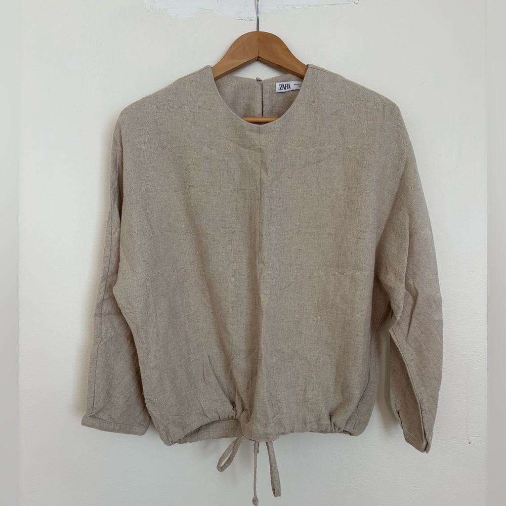 Zara Natural Beige Linen Blouse